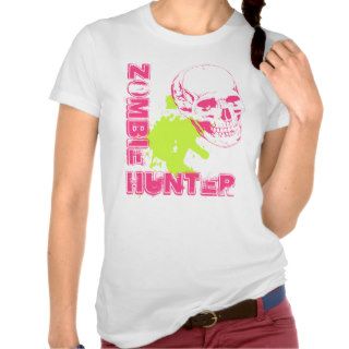 Zombie hunter Skull Neon pink lime woman t shirt