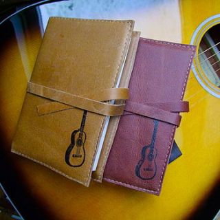guitar print leather notebook by bobby rocks