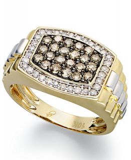 10k Gold and White Gold Ring, White Diamond (1/3 ct. t.w.) and Natural Brown Diamond (3/4 ct. t.w.) Ring   Rings   Jewelry & Watches