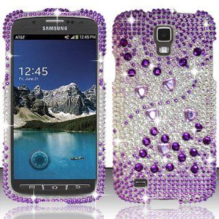 SAMSUNG GALAXY S4 ACTIVE i537 i9295 (AT&T) FULL DIAMOND PURPLE HEART BEATS FPD DESIGN FROM [TRIPLE 8 ACCESSORIES] Cell Phones & Accessories