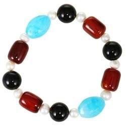 White Freshwater Pearl, Red Aventurine & Accent Beads Bracelet (China) Bracelets
