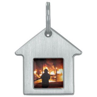 Firefighter In The Flames Pet ID Tags