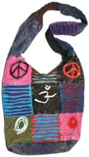 ATSJ PR Patchwork Peace, Om, Razor Cut Cotton Knitted Symbol Shoulder Bohemian Gypsy Bag Nepal Clothing