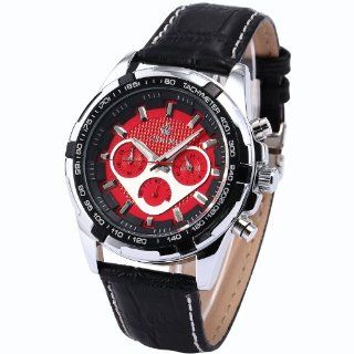 ORKINA Chronograph Red Dial Black Leather Band Mens Quartz Sport Wrist Watch ORK134 at  Men's Watch store.