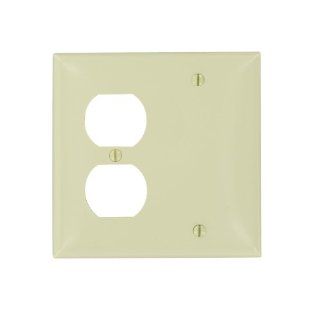 Leviton N138 I 2 Gang 1 Duplex 1 Blank Device Combination Wallplate, Thermoplastic Nylon, Box Mount, Ivory   Switch And Outlet Plates  