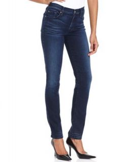 7 For All Mankind Jeans, The Mid Rise Slim Cigarette Skinny, Deep Midnight Blue Dark Wash   Jeans   Women
