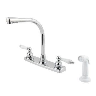 Pfister 136 4000 Pfirst Series Two Porcelain Lever Handle 4 Hole Kitchen Faucet, Polished Chrome   Touch On Kitchen Sink Faucets  