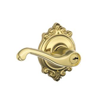Schlage F54 FLA 505 BRK 16 086 10 027 134 S KD C 48 180 2 N SL Brookshire Collection Flair Keyed Entry Lever, Bright Brass   Entry Door Levers  