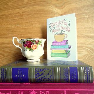 drink tea and read books blank card by raspberry finch