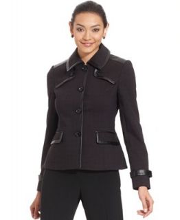 Anne Klein Jacket, Faux Leather Trim Plaid   Jackets & Blazers   Women
