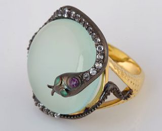 silver aqua calcite snake ring by john m start & co.