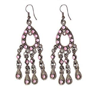 Pink Soot Color Fashion Teardrop Crystal Chandelier Dangling Earrings Jewelry