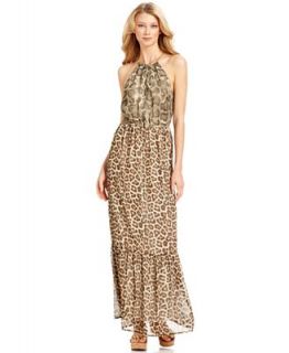 MICHAEL Michael Kors Dress, Sleeveless Animal Print Halter Maxi   Dresses   Women