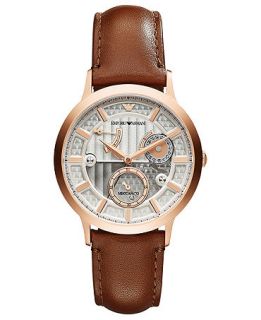 Emporio Armani Watch, Mens Automatic Meccanico Brown Leather Strap 43mm AR4662   Watches   Jewelry & Watches