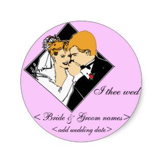 Bride and Groom I Thee Wed Pink Background Stickers