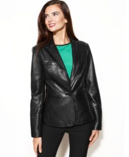 Jones New York Button Front Leather Blazer   Coats   Women