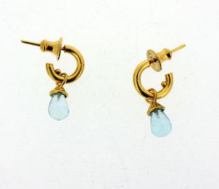 silver or gold mini hoop blue topaz earrings by will bishop jewellery design