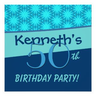 50th Birthday Blue Fireworks Template W283 Personalized Invitation