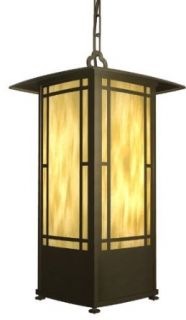 American Fluorescent EUWP126MBSCT Eureka Outdoor Pendant, Transitional Mission Style with Tinted Glass Diffusers, 6 Foot Adjustable Chain 26W   Pendant Porch Lights  