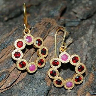 gold ruby and garnet rosette earrings by embers semi precious and gemstone designs
