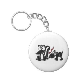 CP  Dog Sniffing Skunk Butt Cartoon Key Chains