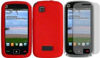 Red Silicone Jelly Skin Case Cover+LCD Screen Protector for Motorola EX124G Cell Phones & Accessories