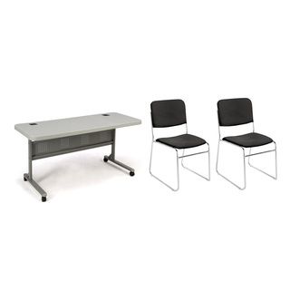 Flipper Table and Black Padded Stack Chair 3 piece Set National Public Seating Training Tables