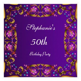 Purple 50th Birthday Party Flower Purple Invitations
