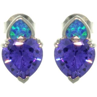 CGC Sterling Silver Created Opal Purple Heart CZ Stud Earrings Carolina Glamour Collection Gemstone Earrings