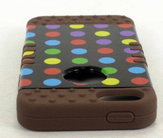 3 IN 1 HYBRID SILICONE COVER FOR APPLE IPHONE 5 HARD CASE SOFT BROWN RUBBER SKIN POLKA DOTS CF TP1613 KOOL KASE ROCKER CELL PHONE ACCESSORY EXCLUSIVE BY MANDMWIRELESS Cell Phones & Accessories