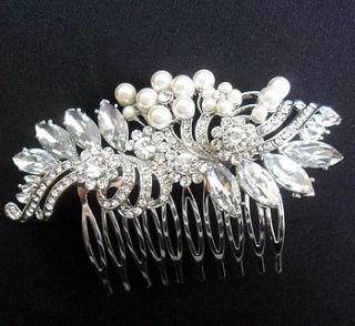vintage crystal and pearl hair comb by yatris home and gift
