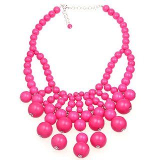 WIIPU HUGE hot pink acrylic beads links Necklace Bubblegum Bauble Bib necklace(WIIPU A122) Y Shaped Necklaces Jewelry