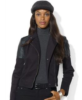 Lauren Jeans Co. Jacket, Faux Leather Trim Denim Motorcycle   Jackets & Blazers   Women