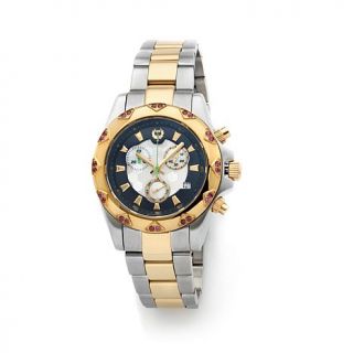 Brillier Garnet Bezel Chronograph Stainless Steel Bracelet Watch