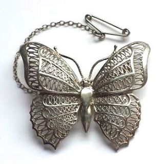 vintage 925 silver filigree butterfly brooch by ava mae designs