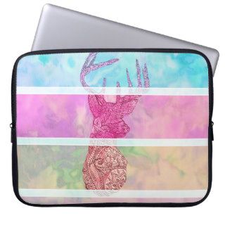 Whimsical Paisley Deer Head Summer Pastel Stripes Laptop Computer Sleeves