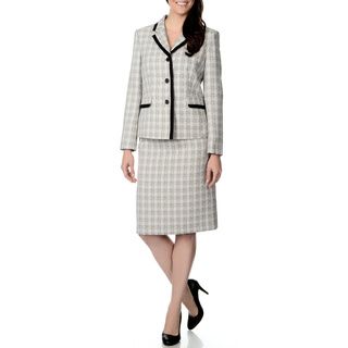 Danillo Women's Ivory and Black Textured Plaid Skirt Suit Danillo Skirt Suits