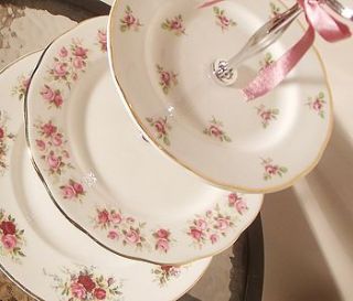 vintage pink roses cake stand by teacup candles