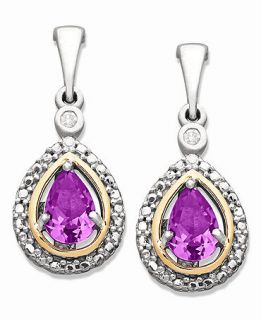 Sterling Silver and 14k Gold Earrings, Amethyst (3/4 ct. t.w.) and Diamond Accent Teardrop Earrings   Earrings   Jewelry & Watches