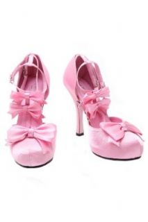 Pink Sateen T Strap Bow Heels Size  6 Pumps Shoes Shoes