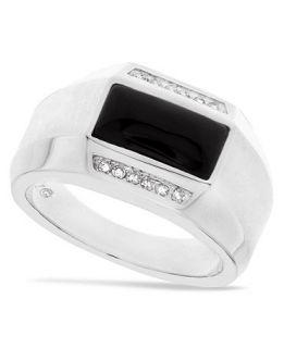 Mens Sterling Silver Ring, Onyx (2 5/8 ct. t.w.) and Diamond (1/8 ct. t.w.) Ring   Rings   Jewelry & Watches