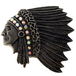 Black plated Clear Crystal Vintage style Native American Chief Brooch Brooches & Pins