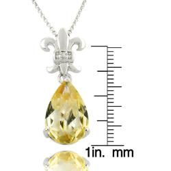 Dolce Giavonna Sterling Silver Citrine and Diamond Accent Fleur De Lis Necklace Dolce Giavonna Gemstone Necklaces