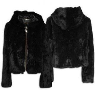 Baby Phat Women's Hooded Rabbit Fur Jacket ( sz. M, Black ) Outerwear