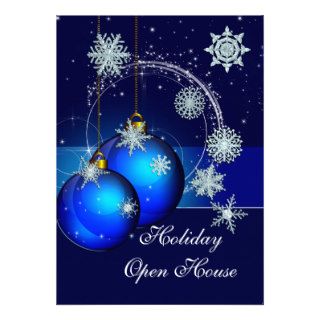 Holiday Open House Party Invitation ornaments Blue