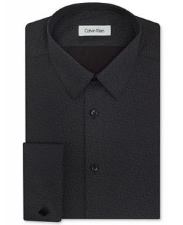 Calvin Klein Dress Shirt, STEEL Charcoal Print Long Sleeved Shirt with French Cuff   Dress Shirts   Men