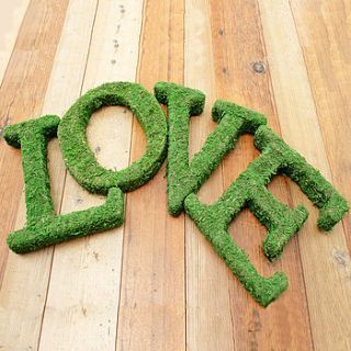 real moss covered decorative 'love' sign by the moss letter company