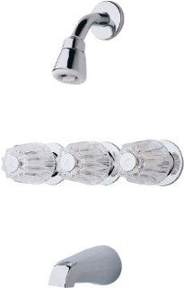 Pfister 01 112 Three Handle Tub and Shower Combo, Chrome   Bathtub And Showerhead Faucet Systems  