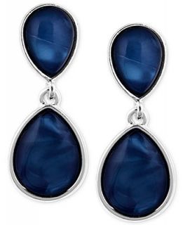 Jones New York Silver Tone Blue Stone Double Teardrop Clip On Earrings   Fashion Jewelry   Jewelry & Watches