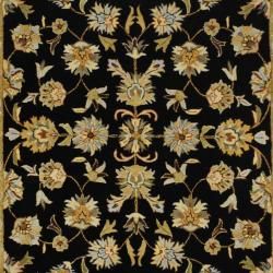 Indo Hand Tufted Mahal Black/Gold Wool Area Rug (8' x 11') 7x9   10x14 Rugs